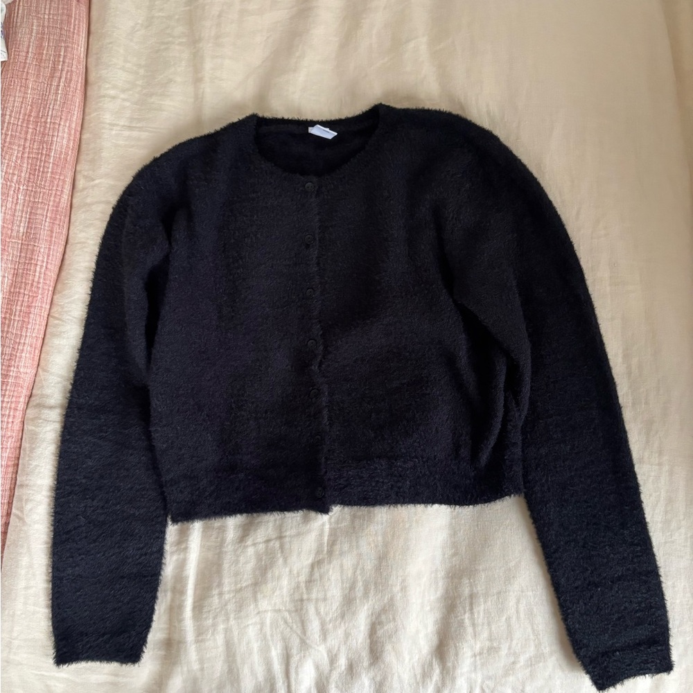 Abound Black Fuzzy Cropped Cardigan